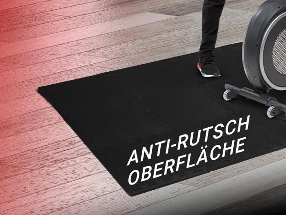 Bodenschutzmatte BS50 | Unterlegmatte für Fitnessgeräte - Fitnessmatte - Puzzlematte - Rutschfest - EVA-Schaumstoff - Set 18 Stück 34 x 34 cm(Schwarz)