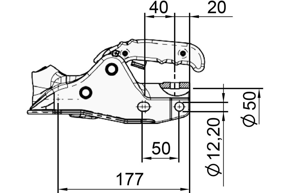 AL-KO Kugelkupplung AK301 50 mm, zGG 3000 kg, Stützlast 325 kg, Rohrdeichsel 50 mm, Bohrabstand 50 mm, Guss verzinkt, für Anhänger
