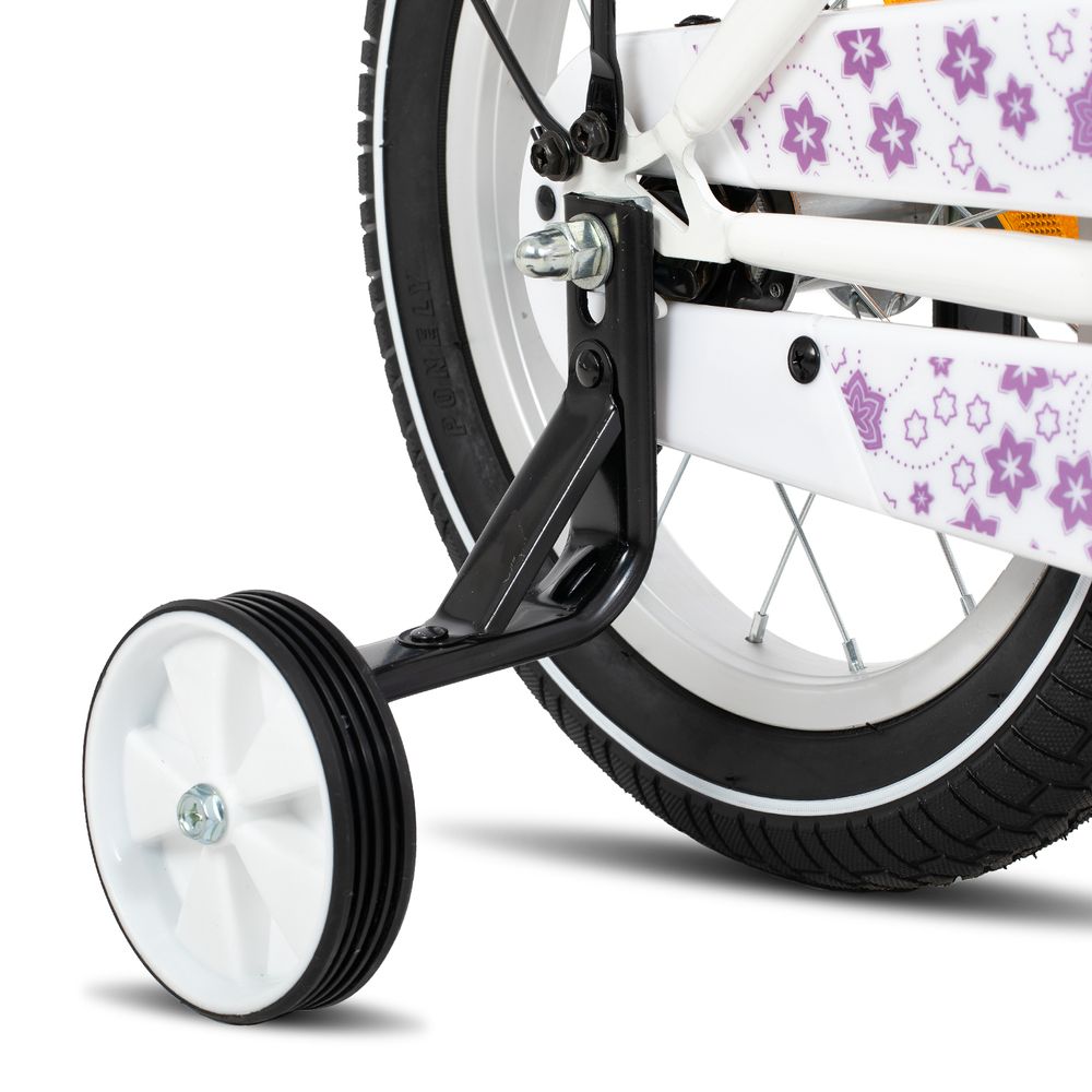 HILAND Starry 16 Zoll Kinderfahrrad für Mädchen ab 3 4 5 6 7 Jahren, mit Stützräder, Gepäckträger, Klingel, Handbremse und Rücktrittbremse, Rosa