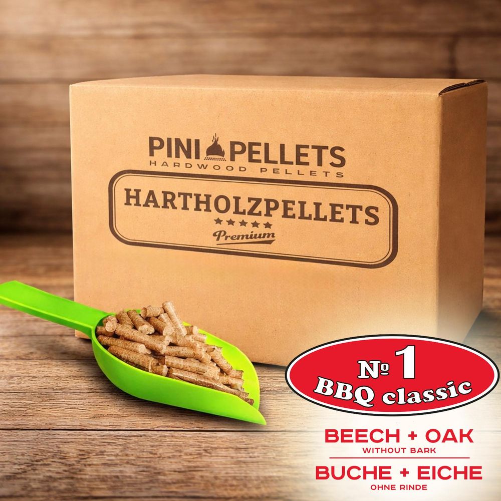 PINI Hartholz Pellets №1 BBQ Klassik 15 Kg Grillpellets zum Grillen Räuchern Smoken