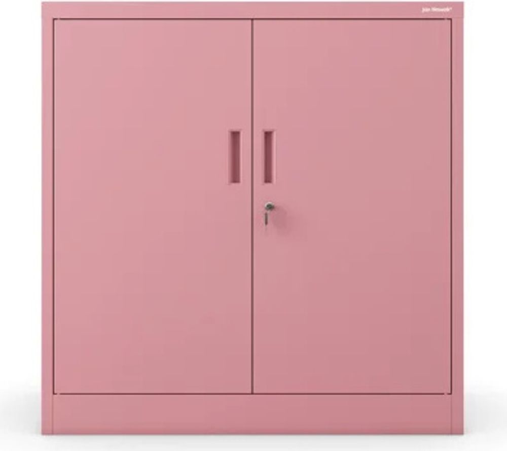 Kleiner Aktenschrank C001B Büroschrank mit Flügeltüren Metallschrank Lagerschrank Pulverbeschichtet Stahlblech Abschließbar 92,5 x 90 x 40 cm, Farbe: Rosa