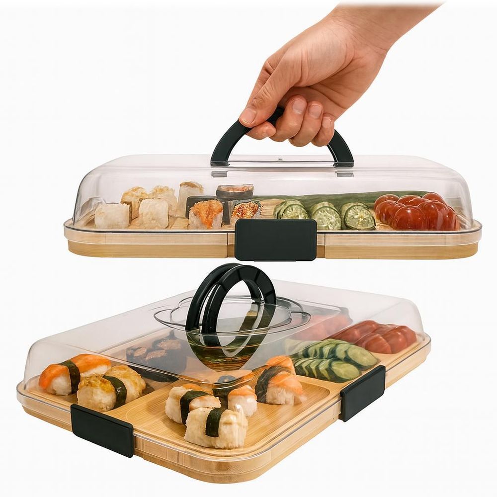 WELLHAUS Bambus Käsebrett mit Abdeckung – Tragbares Servierbrett für Snacks & Tapas, Schneidebrett mit Deckel für Küche & Picknick, 37 x 29 x 6,5 cm