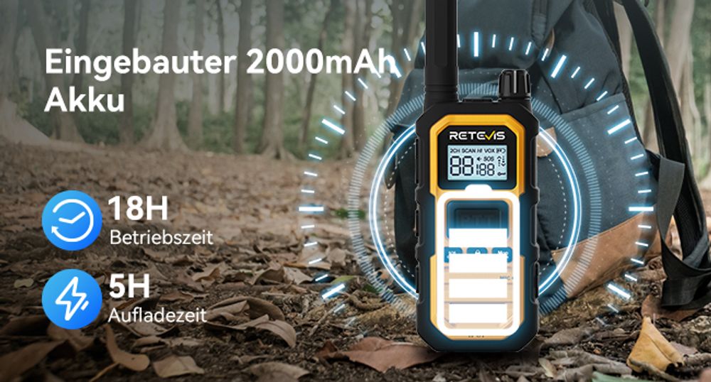 Retevis RB648 Plus Funkgerät mit Großer Reichweite, Robustes Funkgerät, Wasserdicht IP67, 2000 mAh, Triple Proof, SOS Dual-PTT, Handfunkgerät Wandern