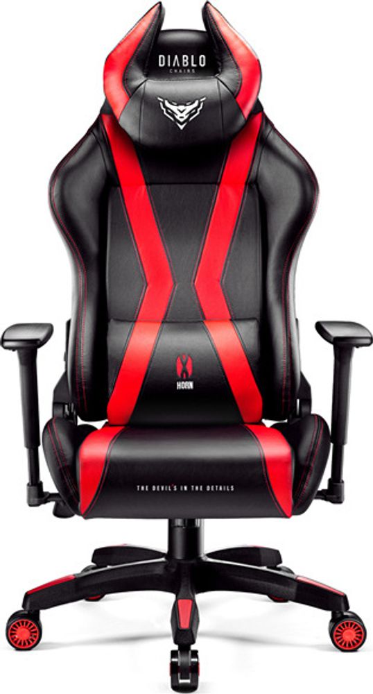 Diablo X-Horn Gaming Stuhl Bürostuhl Schreibtischstuhl 3D Armlehnen Ergonomisch Nacken/-Lendenkissen Kunstleder Wippfunktion, Farbe: Rot, Größe Normal