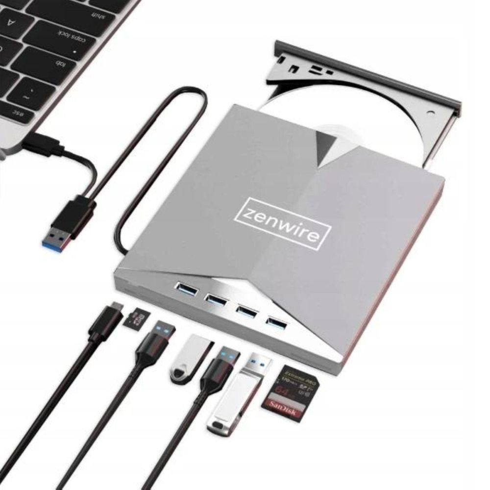 Tragbares externes Laufwerk - CD-/DVD-Lesegerät - Player - für Brenner - für Discs - USB-C 3.0-Hub