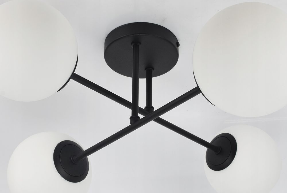 LUXOLAR - Led Deckenleuchte - Deckenlampe 4-flammig schwarz 15 W, G9 - Lampe für wohnzimmer, Weiß Glas Kugeln