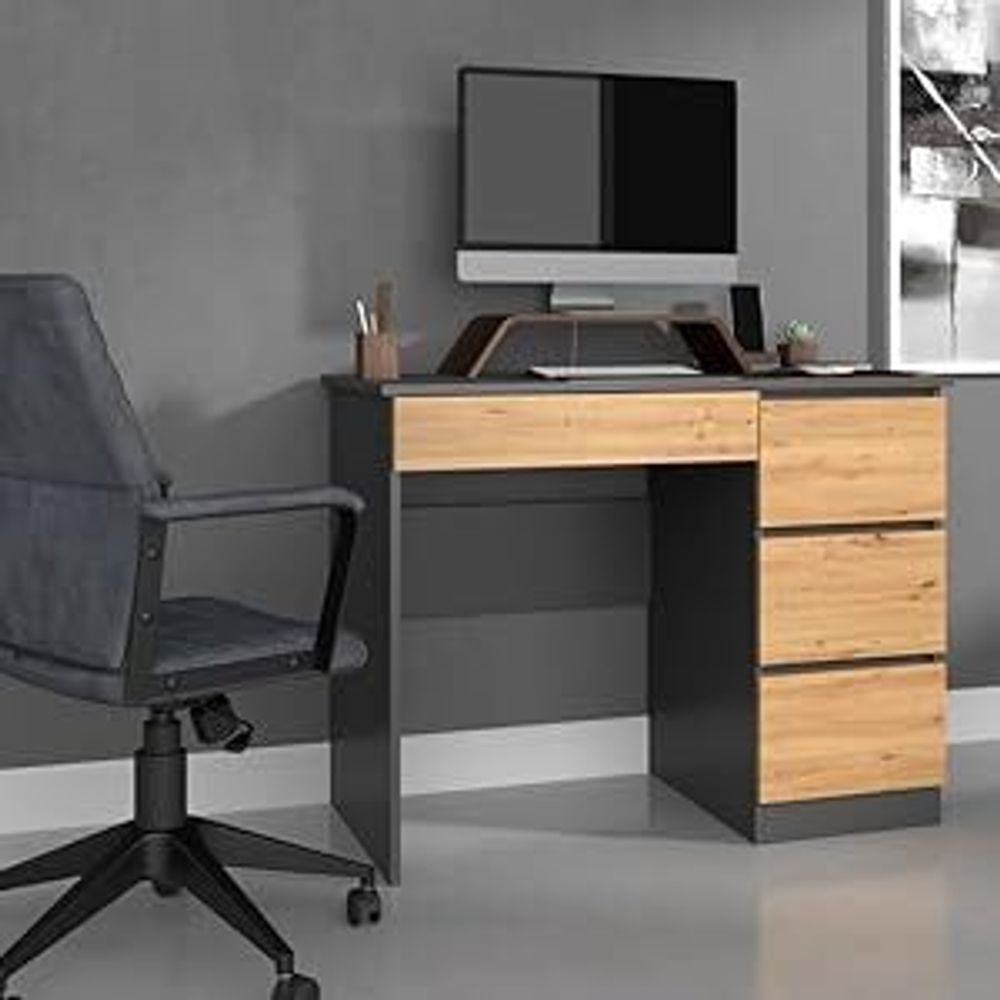 VBChome Schreibtisch 130 x 50 x 76 cm Schwarz Schreibtisch mit 7 Schubladen Computer-Schreibtisch Bürotisch Computertisch Arbeitstisch PC-Tisch
