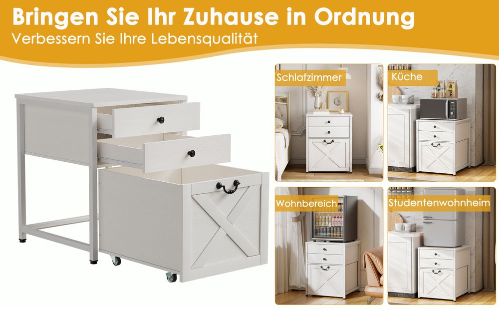 Mini-Backofen/Kühlumbauschrank mit Aufbewahrung, 3-stöckiger Organizer, mit Rollschrank, robuster Kühlschrankständer für Zuhause und Büro, rustikales
