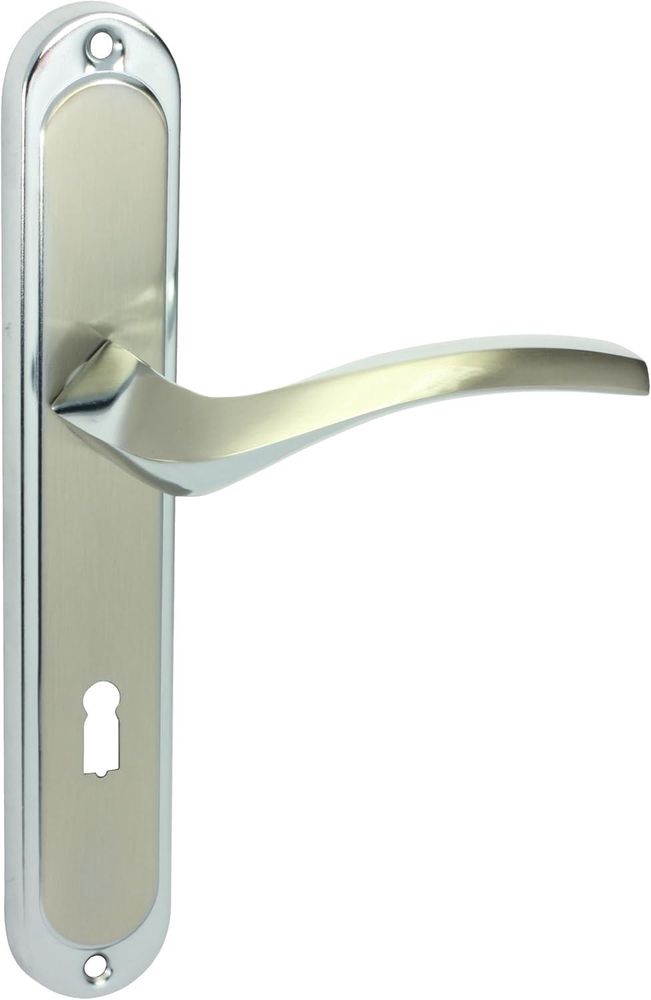 DOMINO Türgriff 72 Drückergarnitur BB-Buntbart | Langschildgarnitur | Zimmertür Bürotür Kellertür & Innentür | Aluminium | Chrom/Nickel | ENIGMA M6/M9