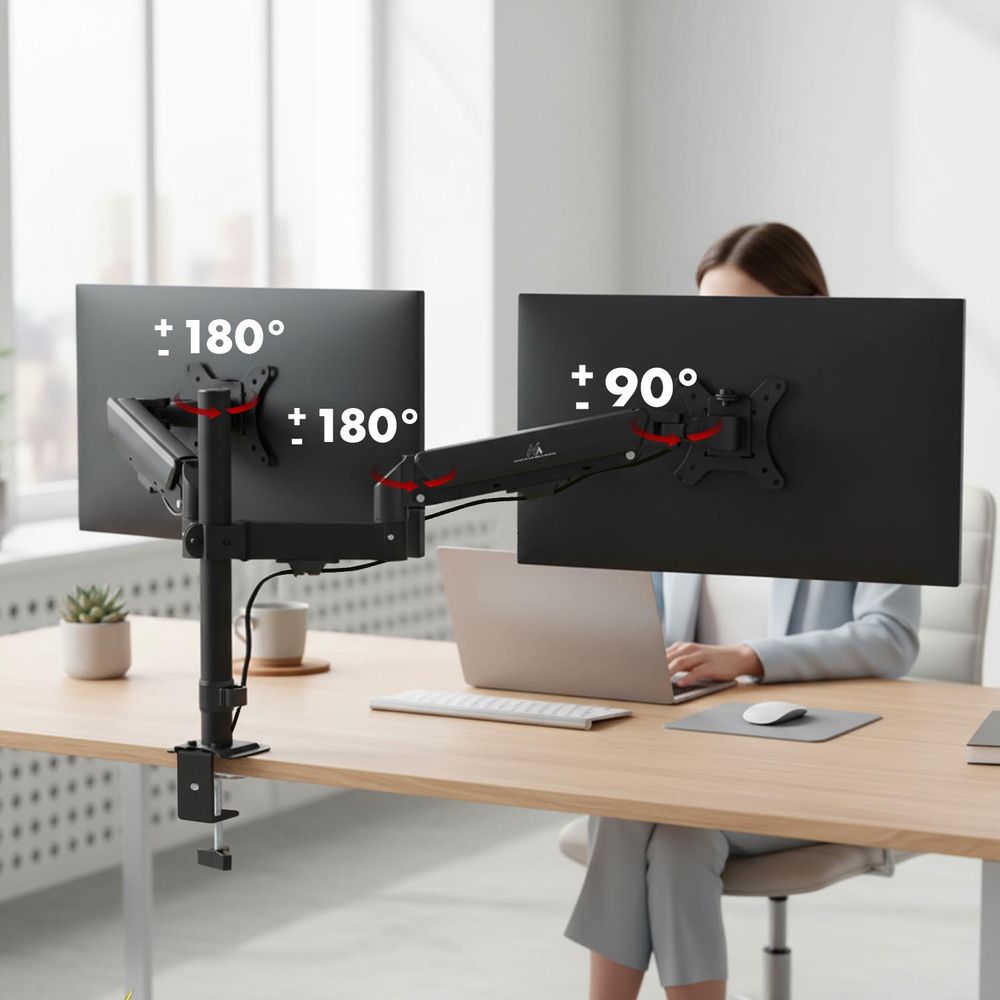 Halterung für 2 Maclean-Monitore Gasfeder 17"-32" 2-10kg schwarz MC-136