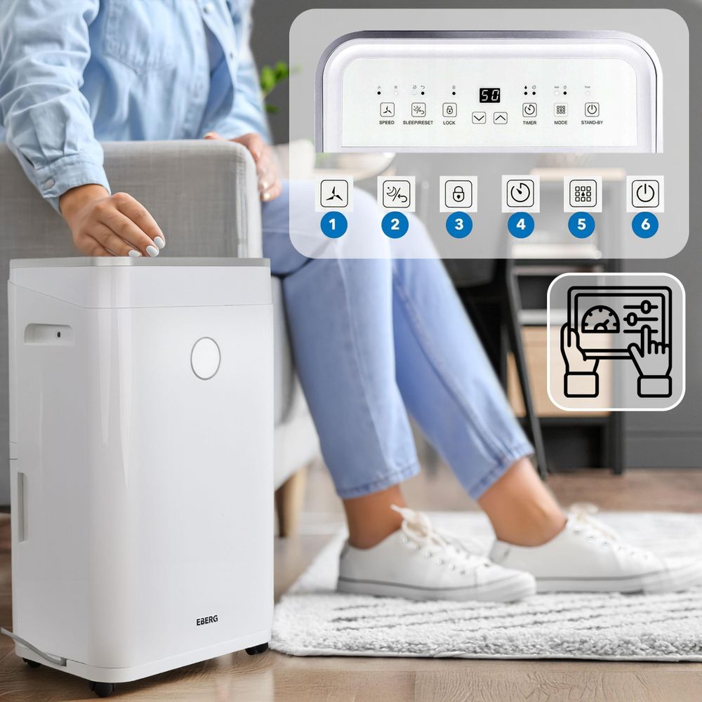 EBERG AZARI Luftentfeuchter 20 l/24h Hygrostat Timer 6,5 l Tank