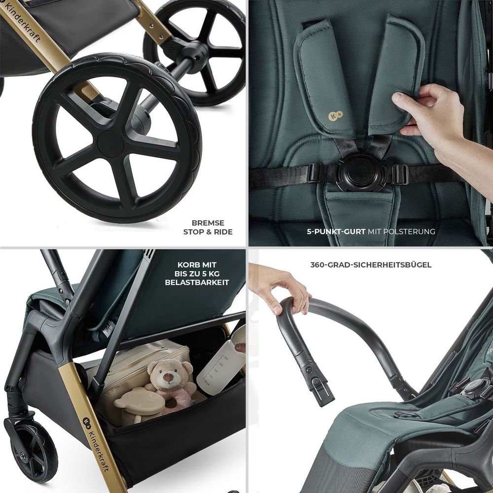Kinderkraft LOOM – Grauer Buggy bis 27 kg, pannensichere Räder, kompakt & wendig, ideal für Reisen und enge Räume, Grün