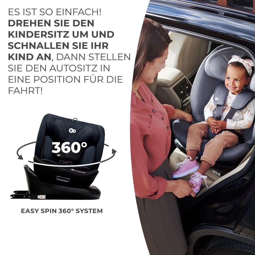 Kinderkraft I-GROW i-Size - Kindersitz 40-150 cm - 360° - RWF/FWF - H-GUARD - ISOFIX - TOP TETHER - 5-Punkt-Gurt - Verstellbare Kopfstütze - Schwarz