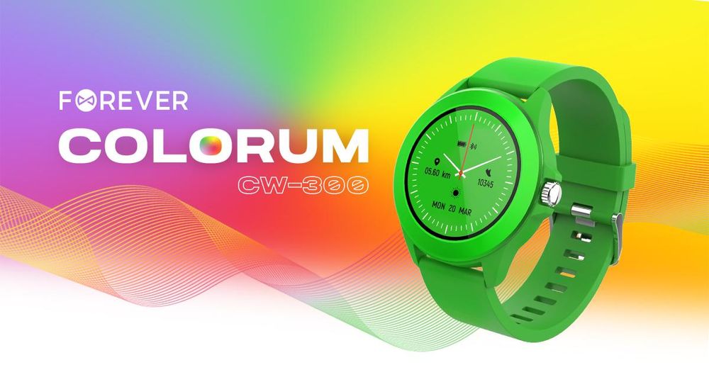 Forever Colorum CW-300 Smartwatch Tracker impermeabile IP68 Multi-Sport Funzione, Bluetooth, Notifiche da App, Controllo Musica per Android iOS Verde