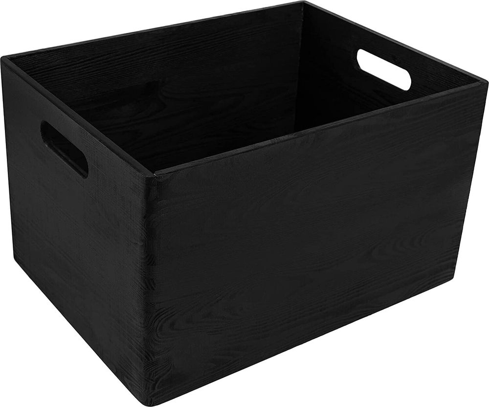 Creative Deco XXL Große Schwarz Holzkiste Obstkiste Korb | 40x30x24cm (+/-1cm) | mit Griffen | ohne Deckel | Hölzernen Kasten Holzbox Kiste | Ideal für Dokumente Wertsachen Spielzeuge und Werkzeuge