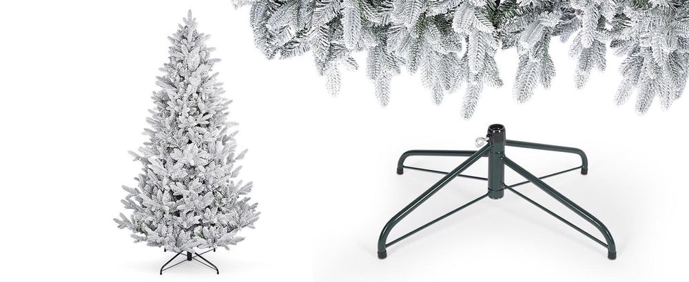 Salcar 210cm Künstlicher Weihnachtsbaum mit Schnee inkl. 1898 Spitzen PE+PVC Nadeln, 500 warmweiße LED-Leuchten & Metallständer, Tannenbaum