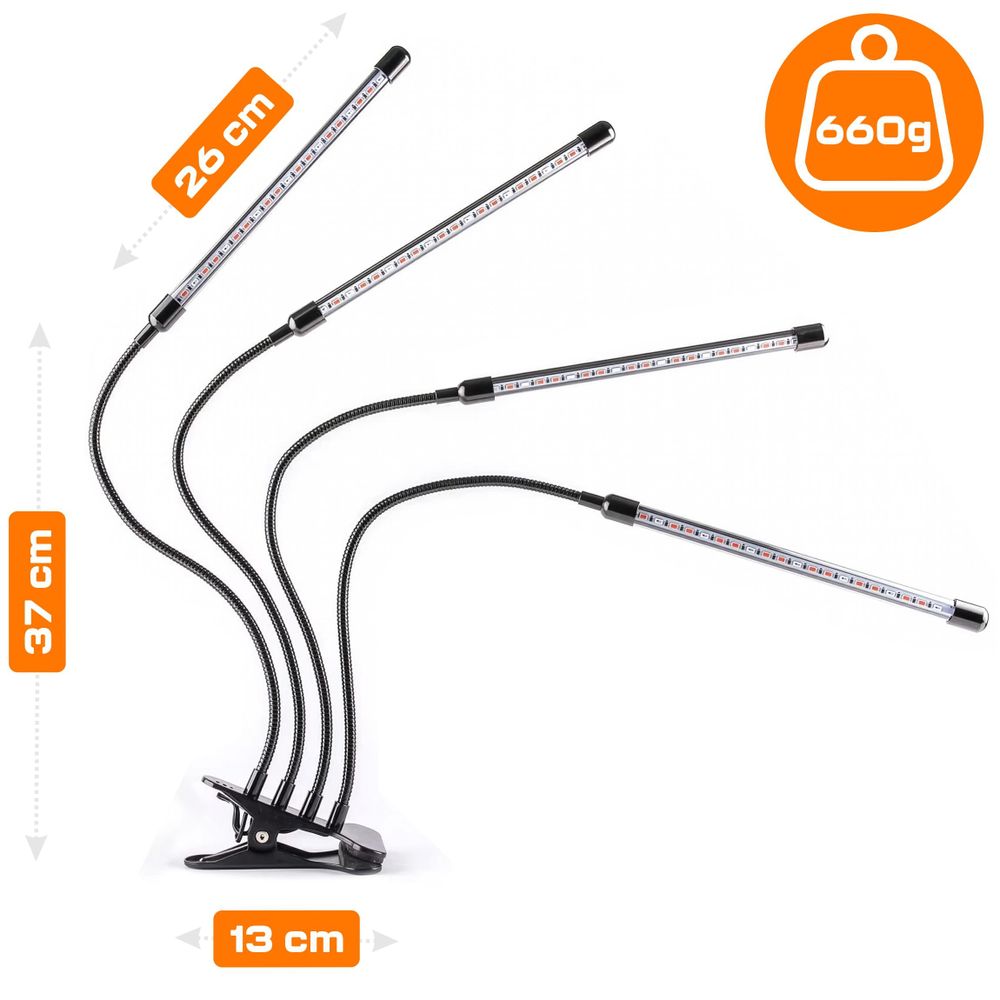LED Pflanzenlampe 90W Vollspektrum mit 4 Köpfen, Wachstumslampe mit Timer & Clip, 80 LEDs dimmbar für Zimmerpflanzen & Anzucht, EVI GARDEN 4Glow