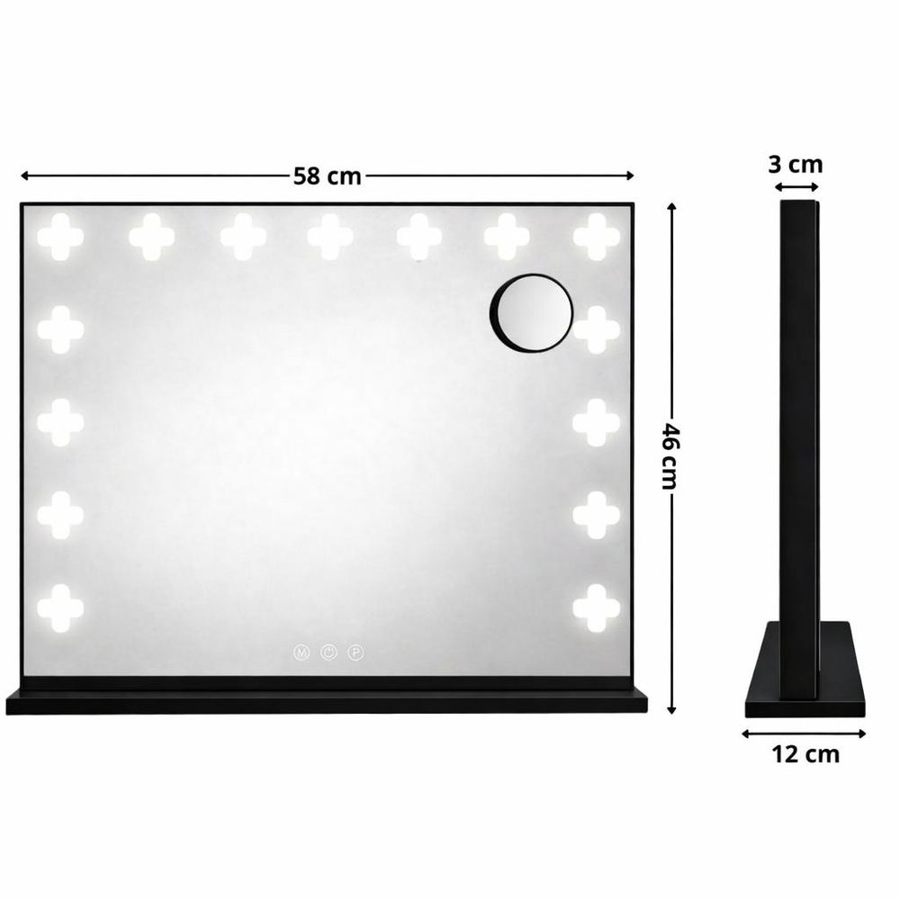 Lustro do makijażu Hollywood czarne make-up 58x46cm 18 LED barwa światła lusterko X10