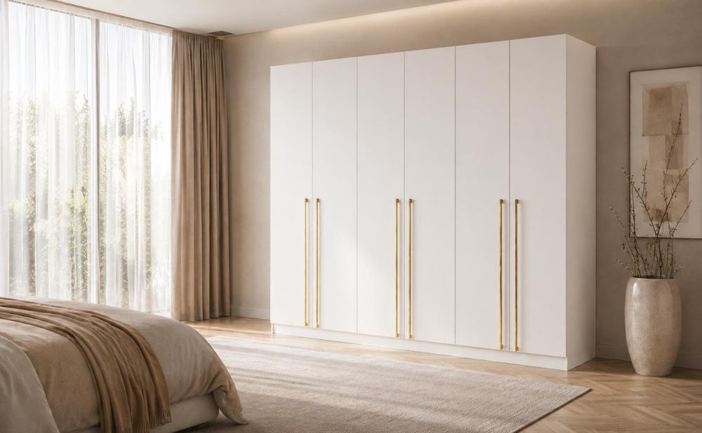 Kleiderschrank 6-türig – moderner Schrank viel Stauraum, Schlafzimmer Garderobenschrank - Schrank Glamy 6D - Weiß