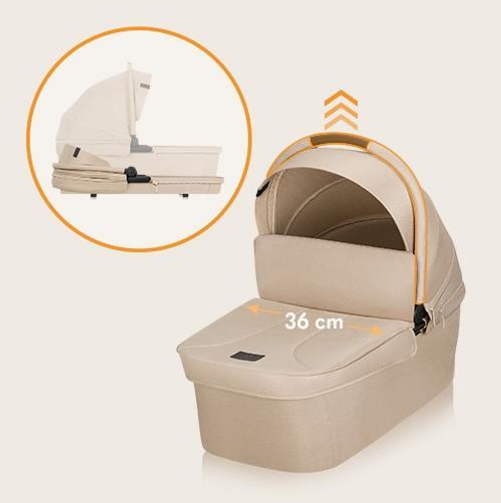 Lionelo Kombikinderwagen Meril 2in1 Babywanne bis zu 9 kg, 0-48 Monate bis zu 22 kg, Geländeräder 360°, Vollfederung, XXL-Verdeck - Beige