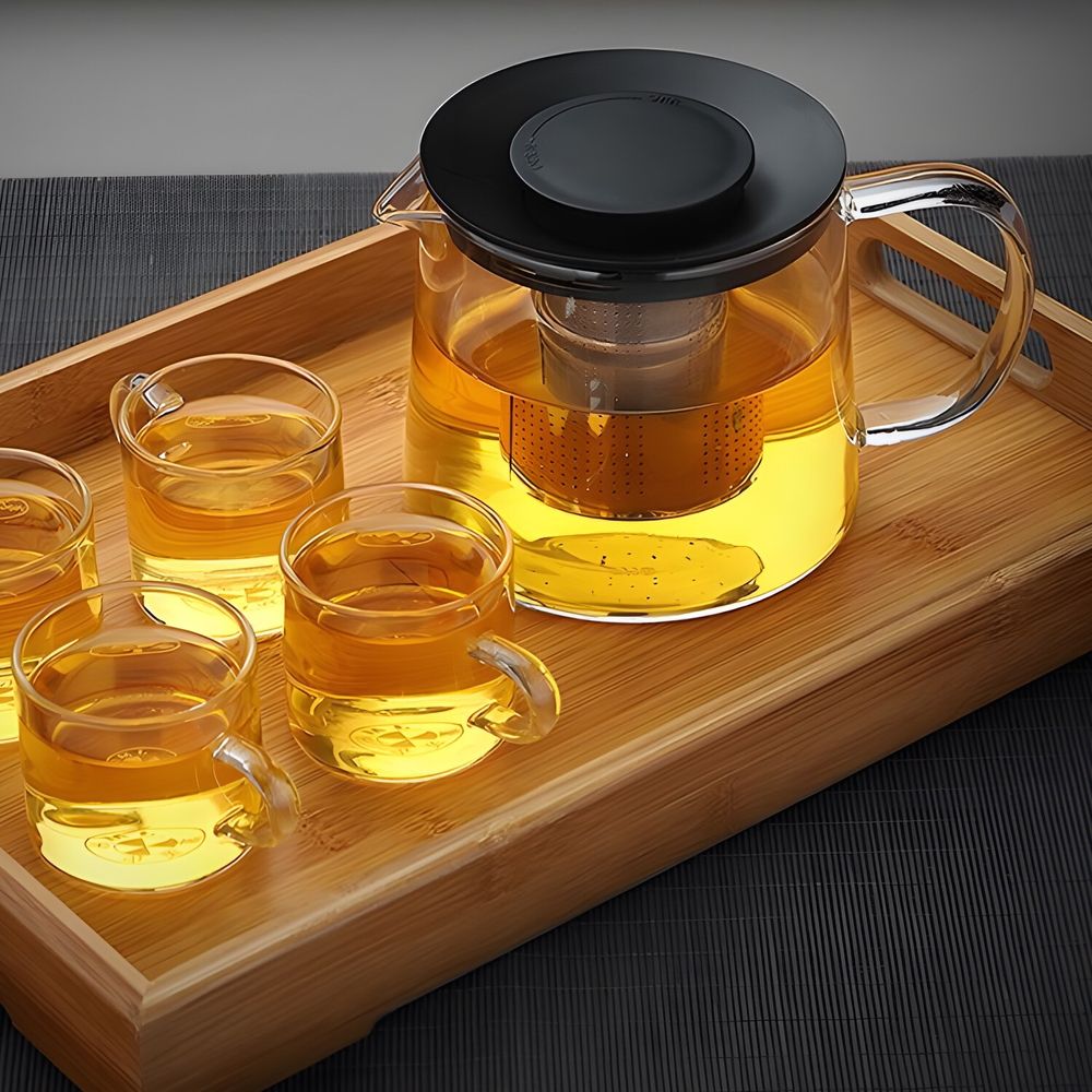 Glas Teekanne 1,50 l 1500 ml mit Edelstahlsieb Glaskanne Teebereiter Siebeinsatz Hitzebeständige Ergonomisch Tee Saft BPA-frei Schwarz Retoo