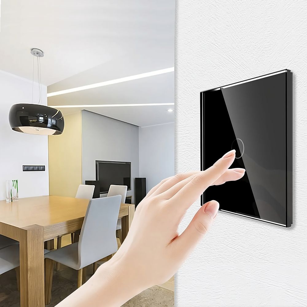 Glas Touch Lichtschalter Wandschalter – Touchscreen LED, Smart 2-Fach Schalter LED, Fernbedienungsfunktion, kratzfestes Design 86x86 mm Retoo