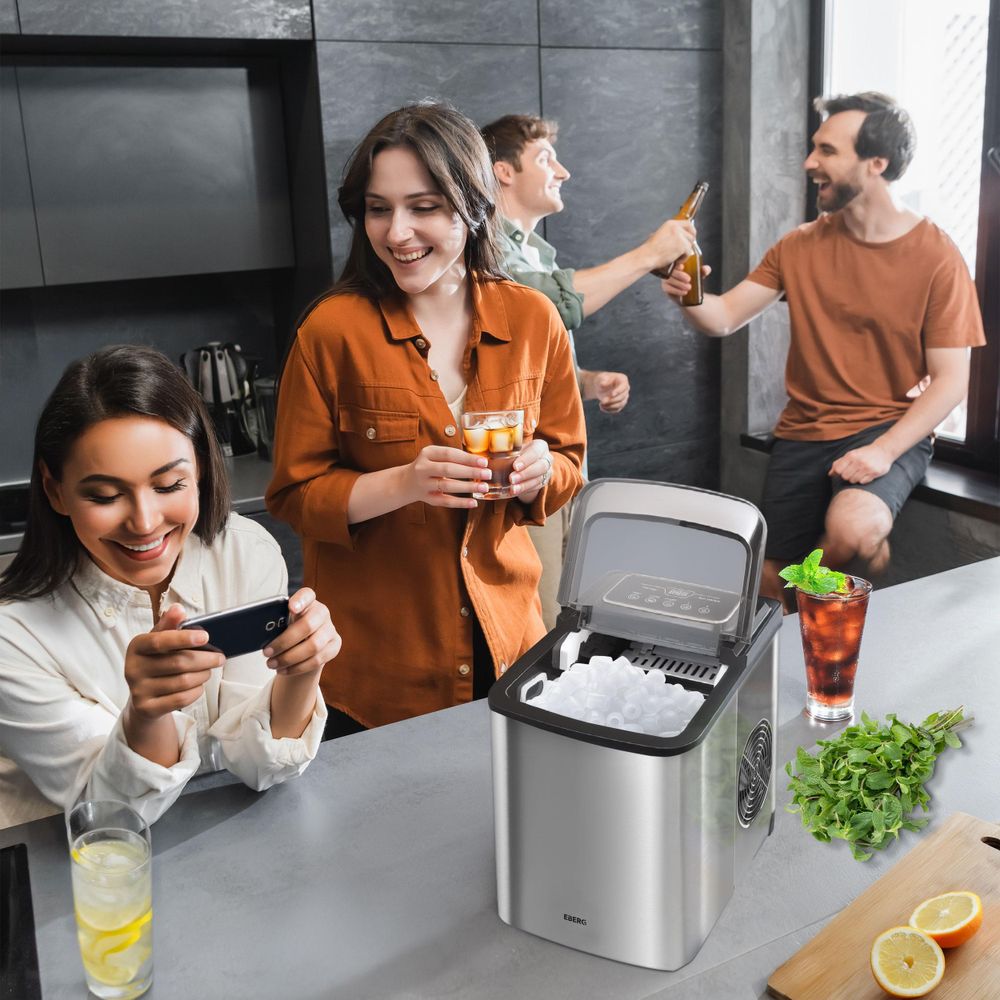 EBERG QIM Kostkarka do lodu 12 kg/24h 2 l automatyczne czyszczenie srebrna