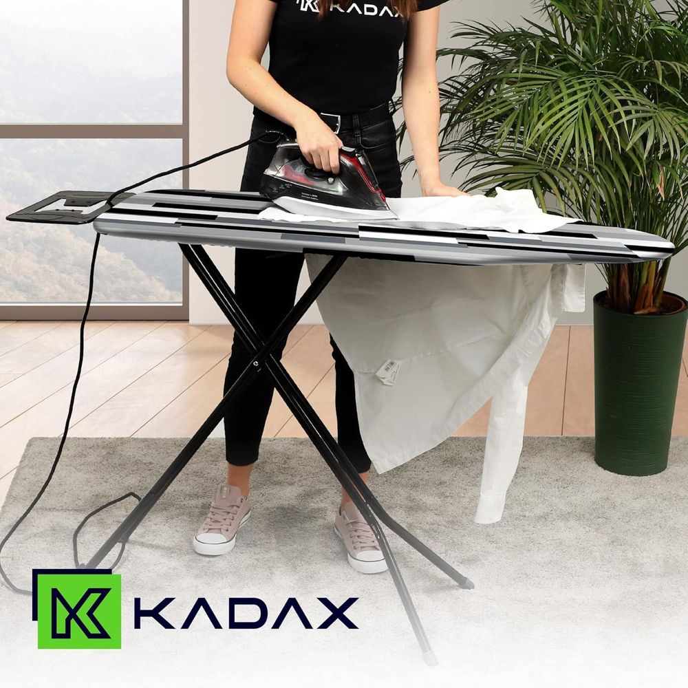 KADAX Bügelbrett "Tasjo", mit Antirutschfüßen, Bügeltisch für Dampfbügeleisen, Weiß/Schwarz, 120 cm