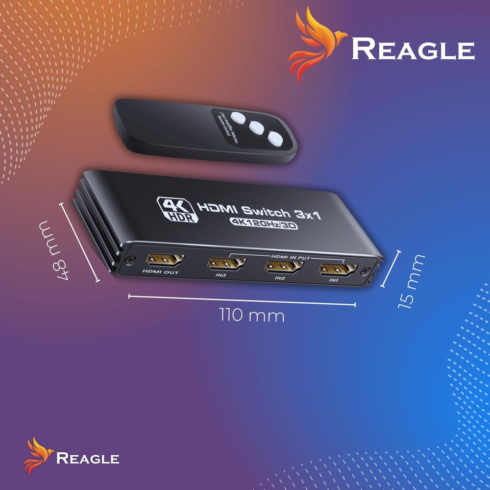 HDMI 2.1 SWITCH 3x1 SPLITTER 1x3 Splitter Schalter 4K/120Hz HDR HDCP REAGLE