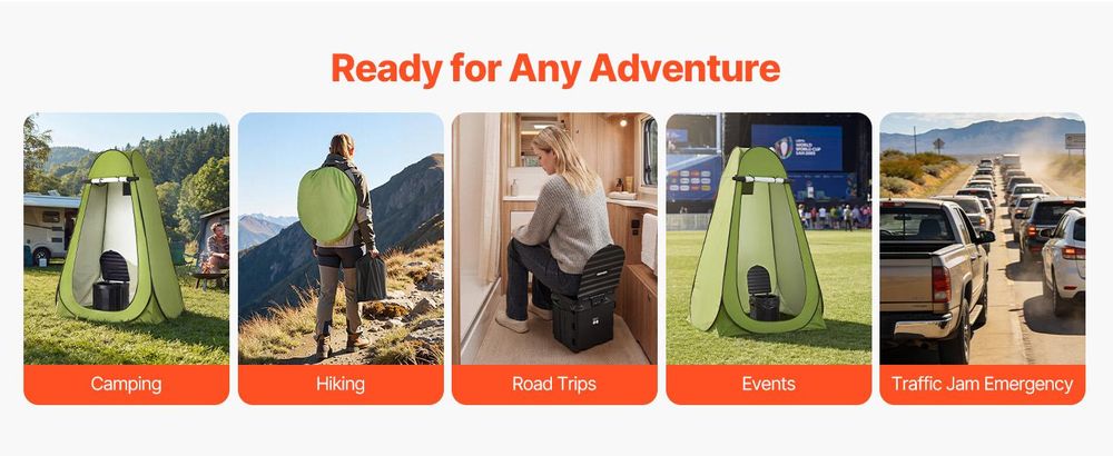 VEVOR Tragbare Campingtoilette 150 kg Belastbar, Mobile Toilette Faltbar, Reisetoilette mit Tragetasche & Müllbeuteln & Aufklappbarem Sichtschutzzelt, Geeignet für Wohnmobilreisen Camping Wandern