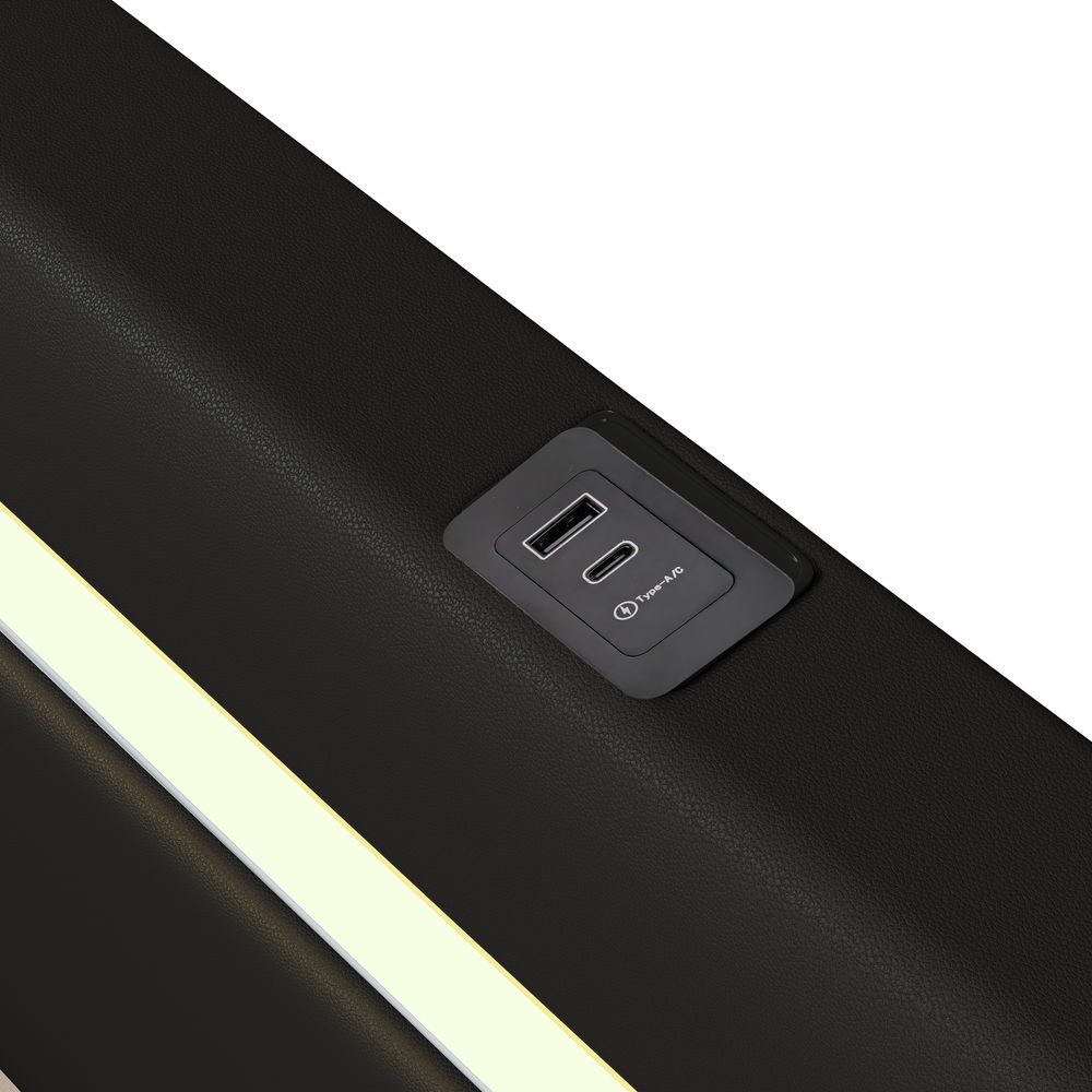 Flieks Polsterbett 90x200cm mit USB und Bluetooth-Player, Boxspringbett Einzelbett mit LED und Lattenrost, Stauraumbett Jugendbett, PU, Schwarz