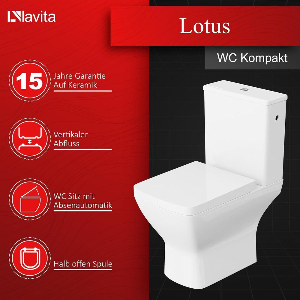Lavita | WC Kompakt- Silia Rim - Keramik - Randlos - Stilvoller Siphon - Minimalistisches Design