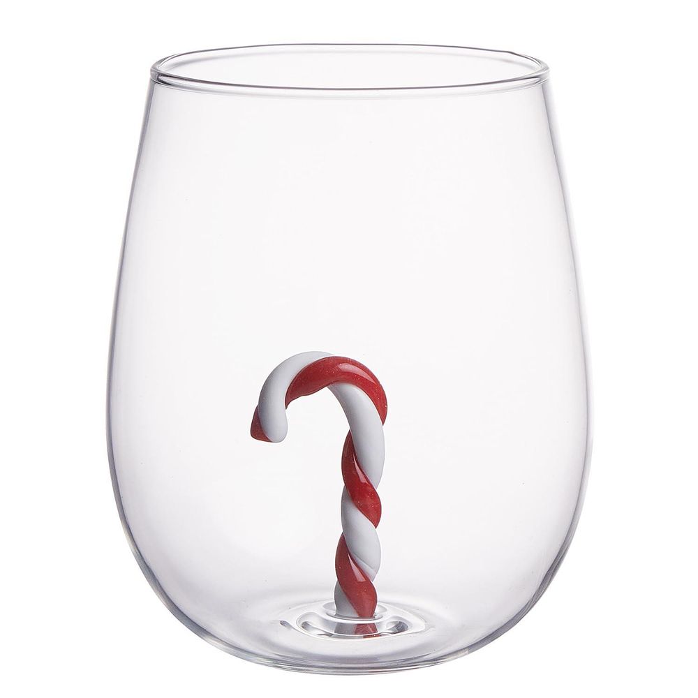 Trinkglas 450ml Glas Candy Cane MERRY & JOY | Becher mit Weihnachtsmotiv | Weihnachtsgläser für Wasser, Sprudel & Cocktails