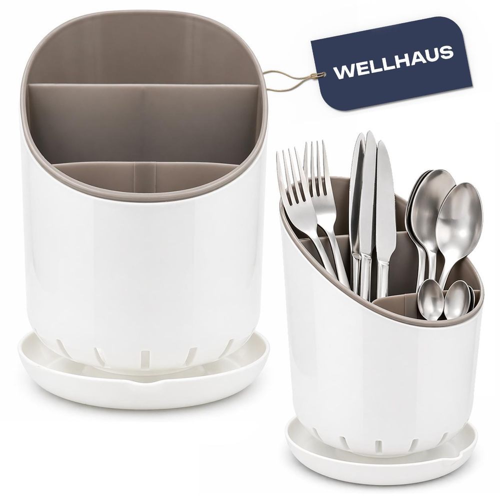 WELLHAUS Besteckabtropfer 19x12 cm oval weiß-grau Besteckhalter Küchenorganizer