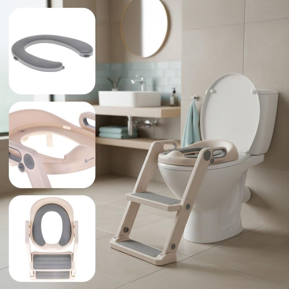 Collage de detalles del orinal SUN BABY y vista superior del asiento