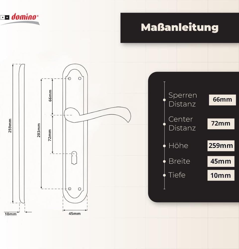 DOMINO Türgriff 72 Drückergarnitur BB-Buntbart | Langschildgarnitur | für Zimmertür, Bürotür, Kellertür & Innentür |Aluminium | Bronze | CASABLANKA M3