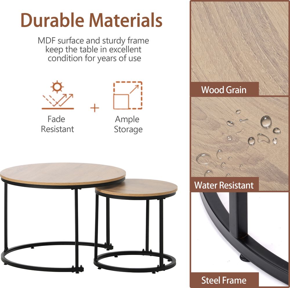 Merax Couchtisch 2er Set Satztisch Runder Beistelltisch im Industrial Minimalistisch Design, Kaffeetisch Wohnzimmertisch Sofatisch mit 1,5 cm Platte