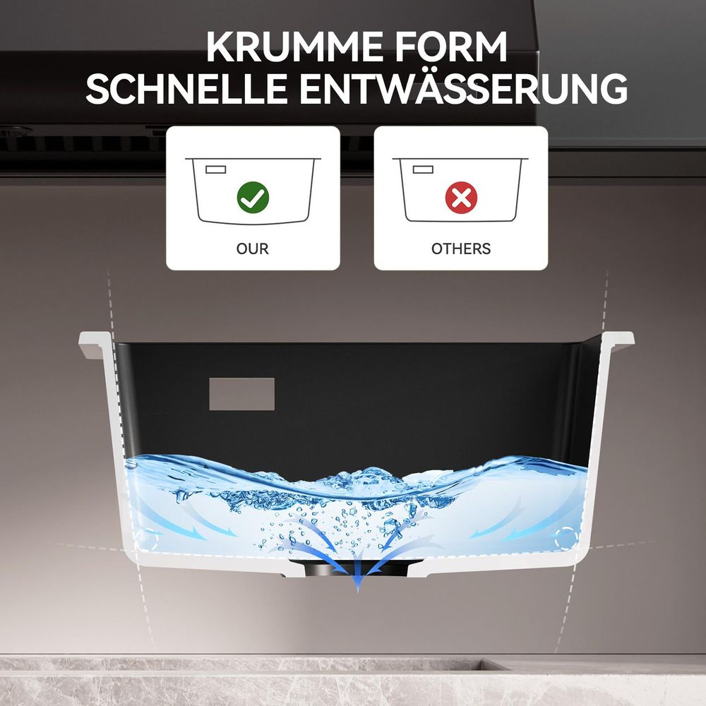 Cecipa MAX Spülbecken Schwarz Granit 45x45 cm Set, Küchenarmatur ausziehbar, moderne schwarze Optik, ideal für Küchenrenovierung