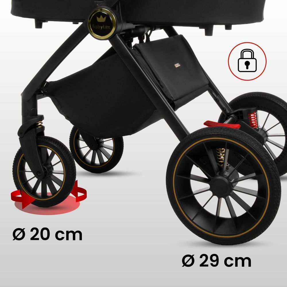 BabyLux® Kombinovaný Kočík 3v1 ROSSO, béžová, Skladací, Lahký, Vrátane Vaničky, Sedadla, Autosedačka, Prebaľovacej Tašky a Dalšieho Príslušenstva