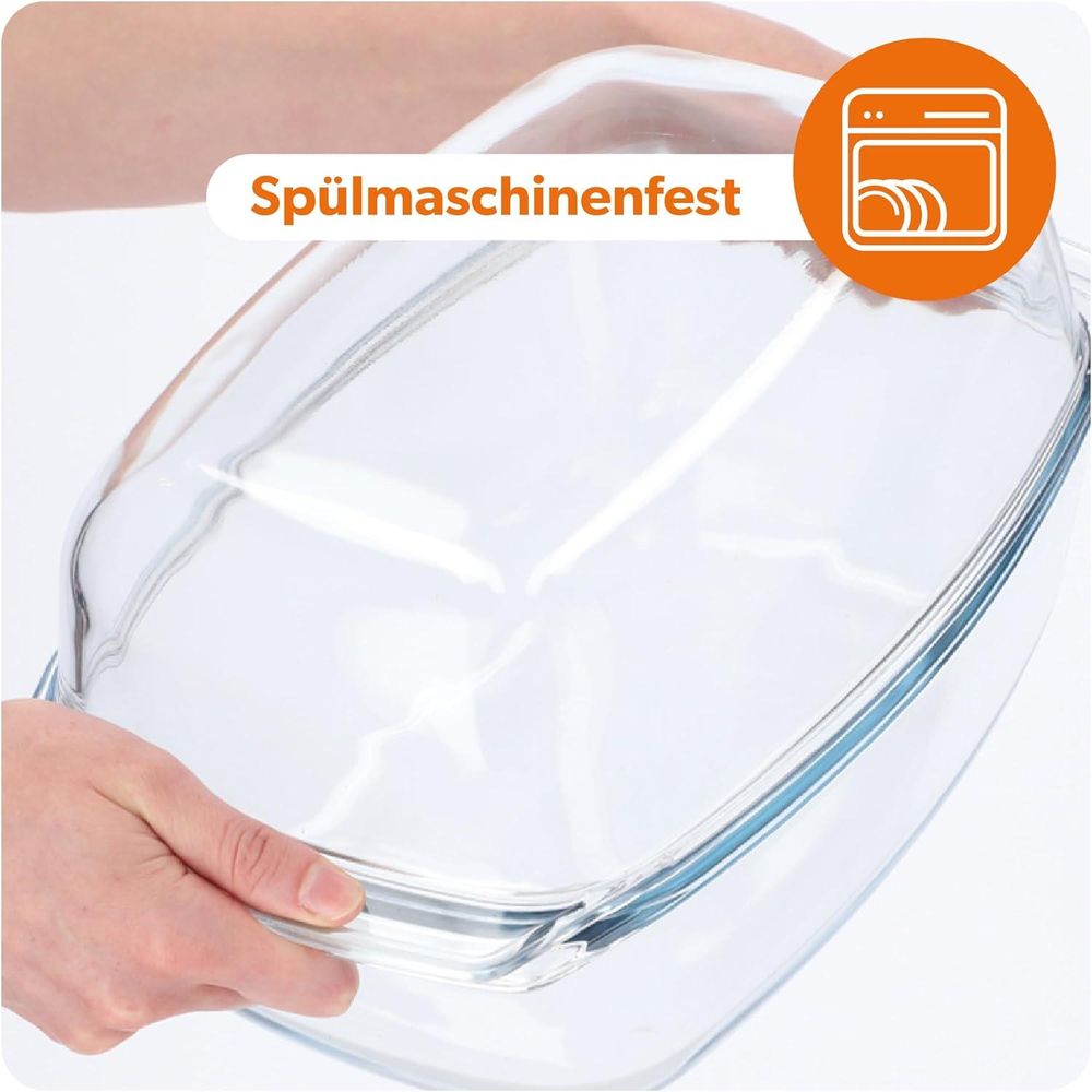 KADAX Auflaufform aus hitzebeständigem Glas "Backe", Glasbräter mit Deckel, transparent, rechteckig, 7L