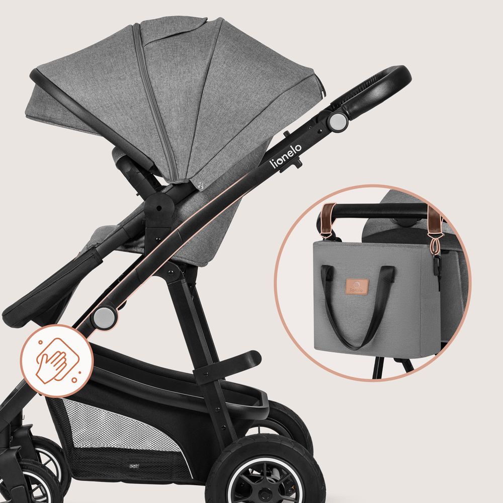 Lionelo Bianka 3in1 Kinderwagen, Autotransporter, Autositz, klappbar, Travel System Rückenlehne verstellbar 360o Räder Polsterung, Verdeck XXL-Grau