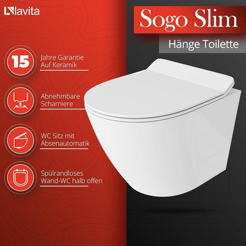 GROHE Vorwandelement Solido + Wand Hänge WC Sogo Slim Weiß Spülrandlos + WC-Sitz SoftClose | Verchromter Knopf | Komplettset | Unterputz Spülkasten | Toilette Komplett Sett