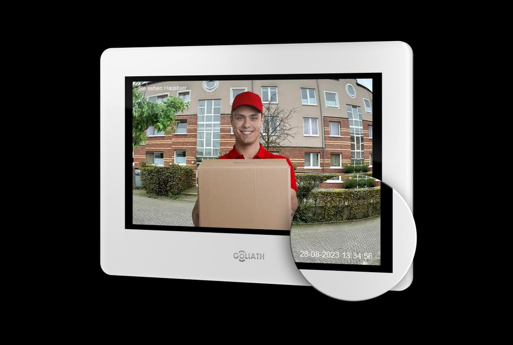 GOLIATH Basic 2-Draht Bus Video-Türsprechanlage, Full-HD, App-Steuerung, 7" Monitor in Weiß, RFID & Keypad, 1-Familienhaus, Aufputz, AV-BLS-K-01W
