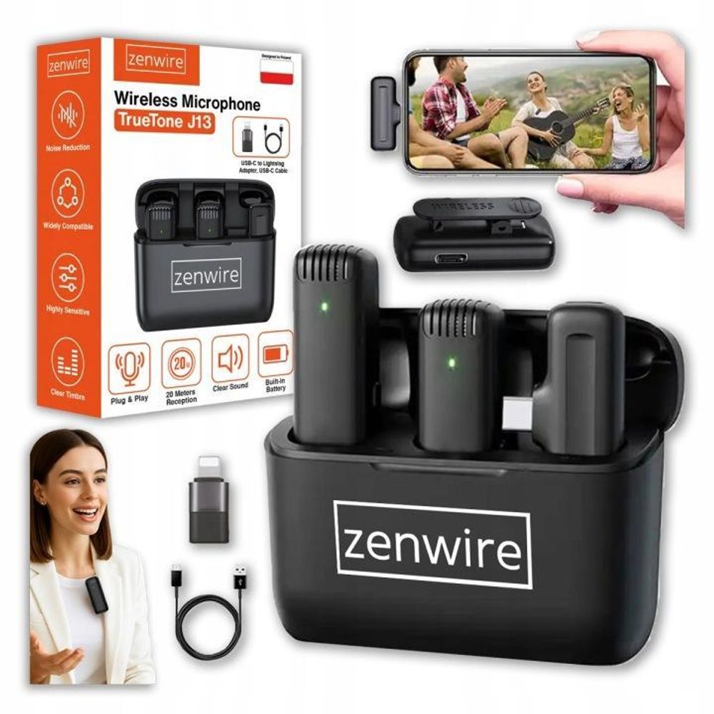 Mikrofon krawatowy, zenwire, bezprzewodowy mikrofon, USB-C Bluetooth