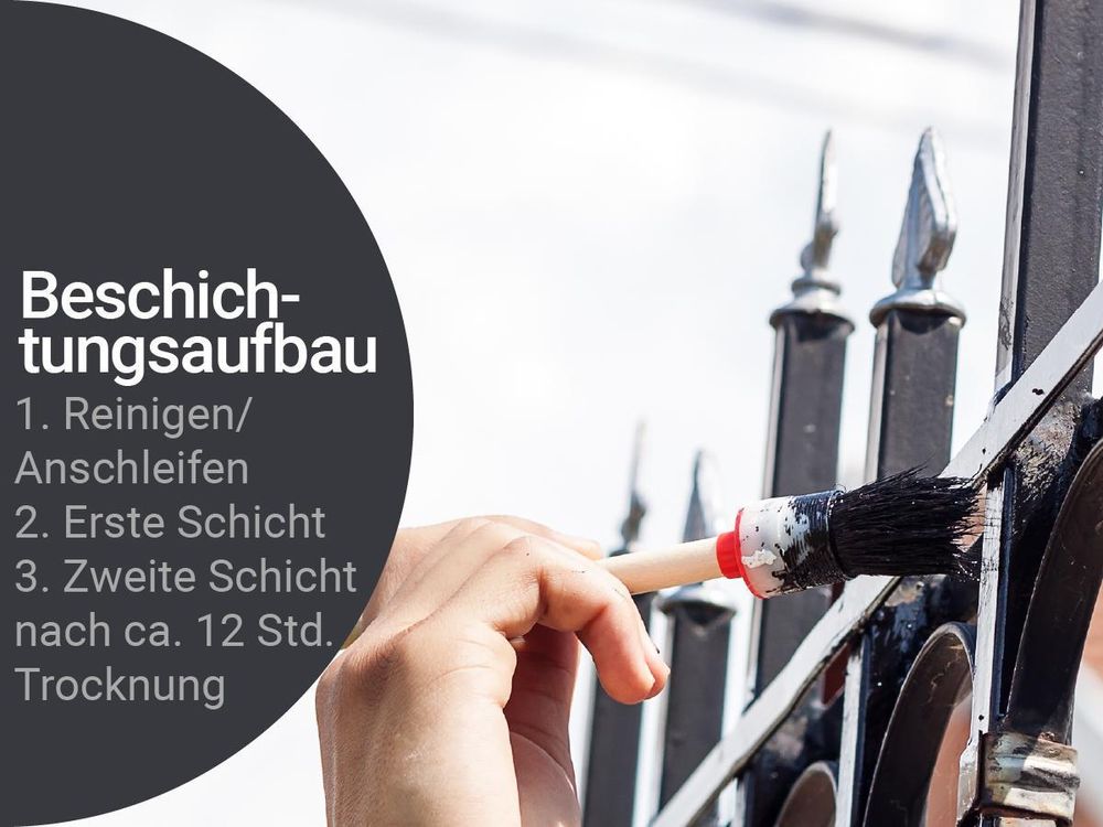 Anstrich eines Metallzauns – mehrschichtiger Aufbau mit Pinsel.