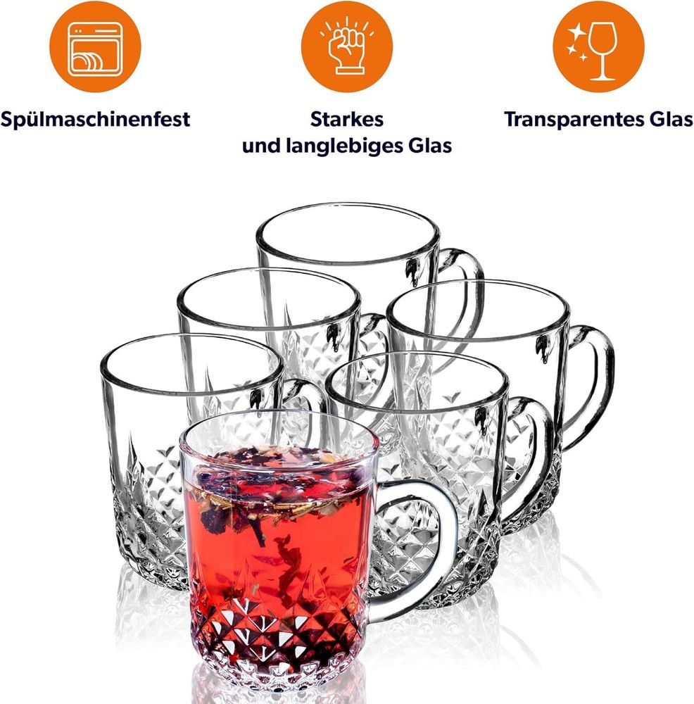 KADAX Teegläser mit Griff "Serle", Saftgläser, spülmaschinenfest, 230ml, 6er Set