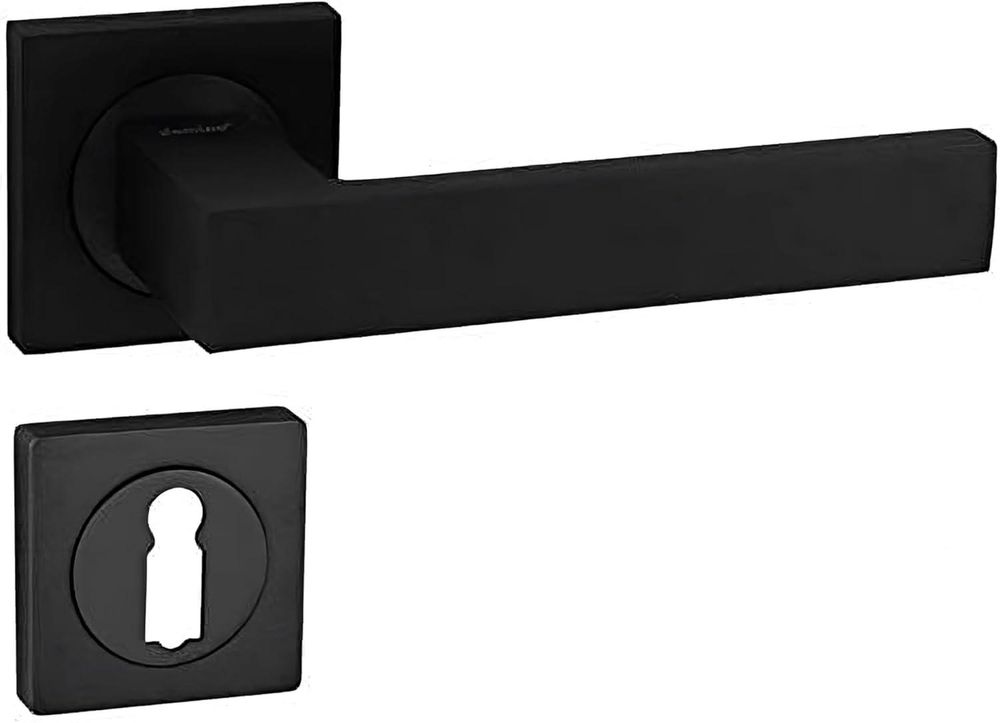 DOMINO Türgriff Drückergarnitur BB-Buntbart Set | mit quadratischen BB Rosetten | Türklinke für Zimmertür, Bürotür, Kellertür & Innentür | Türbeschläge aus Aluminium |Schwarz Türdrückergarnitur | QUBIK-QR BLACK