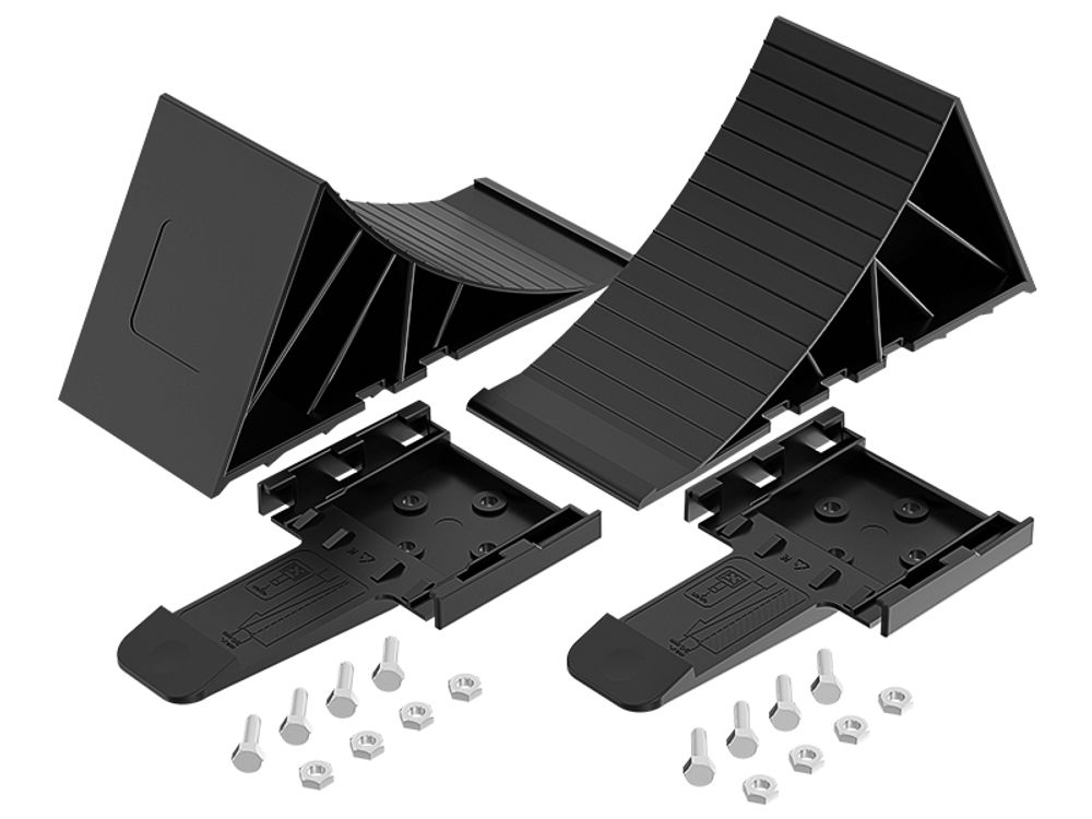 Wiltec Unterlegkeile Anhänger 2 Stück bis 1,6t Unterlegkeile Wohnmobil 220x90x110mm für verschiedene Reifengrößen, mit 2 Halterungen und Schrauben