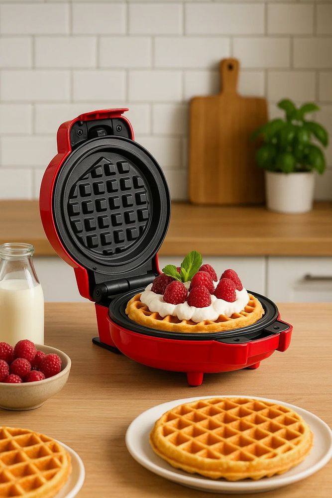 LEHMANN Mini-Waffeleisen mit Wechselplatten, Waffelformen - Kürbis, Lebkuchen, Herz und klassisch, Antihaftbeschichtung
