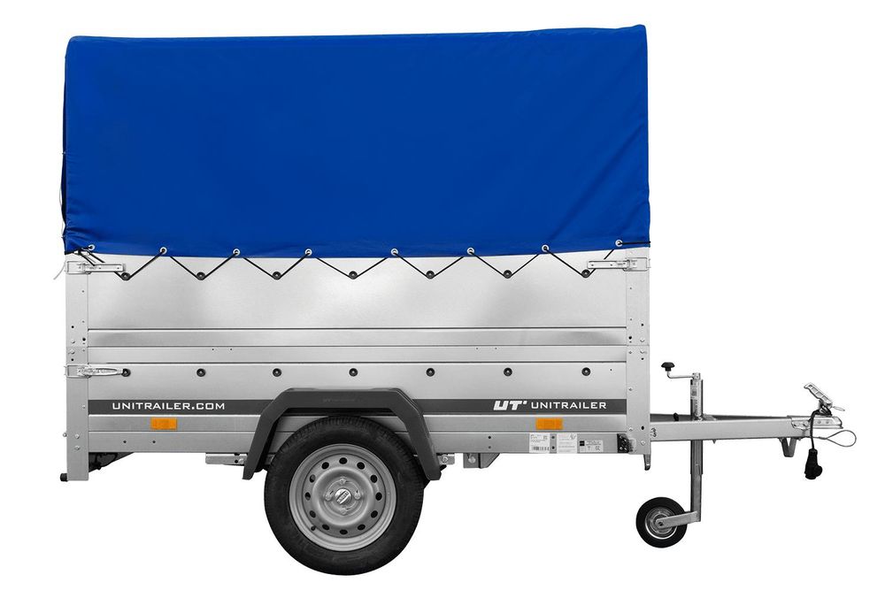 Lehký přívěs na pružinách 200x125 UNITRAILER GARDEN 201/R KIPP s bočnicemi BIS, rámem H-800 a modrou plachtou